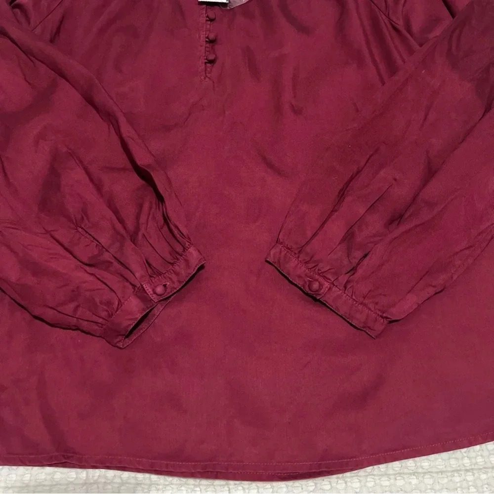Crown Ivy Peasant Blouse Women’s XXL Red Cranberry Peasant Long Sleeve Button - Picture 9 of 14